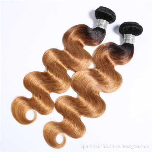 9a 100g SPARK Remy Human Hair Weaving Bundle for Women Weave Hair Extension Brazilian Ombre Black Light Brown Body Wave 1b/27